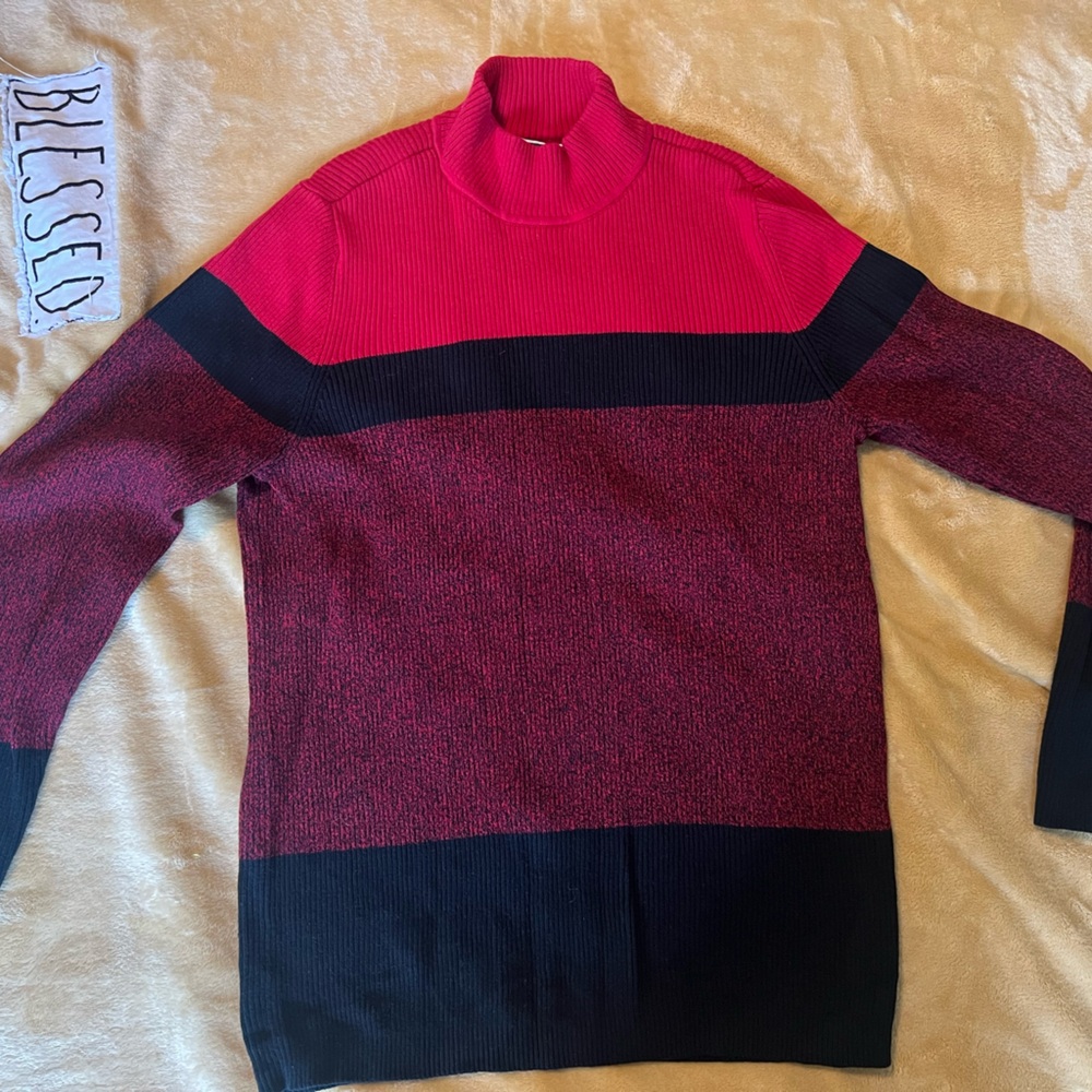 Karen Scott Red and Black Cowl Neck Sweater